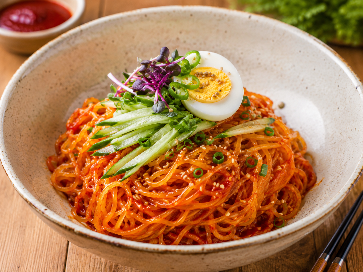 トウモロコシ麺を使ったビビン麺の調理例