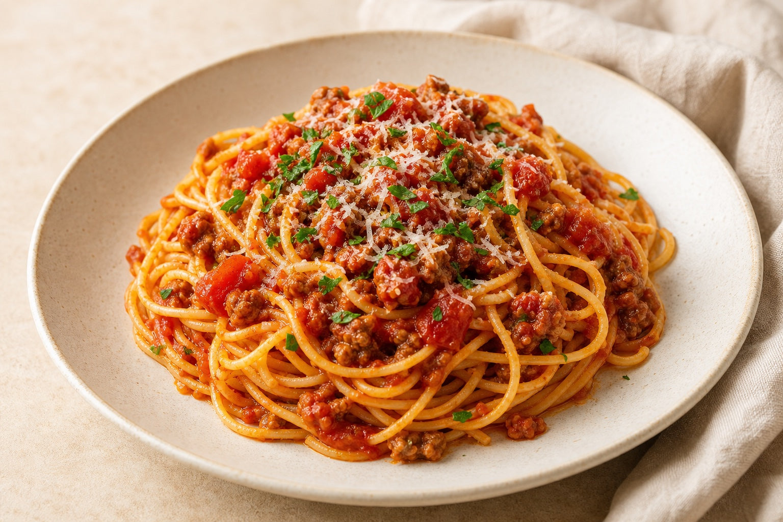 トウモロコシ麺のトマトミートソース風